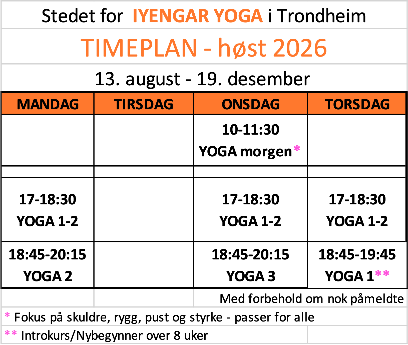 Høst 2026_plakat Iyengar yoga Trondheim